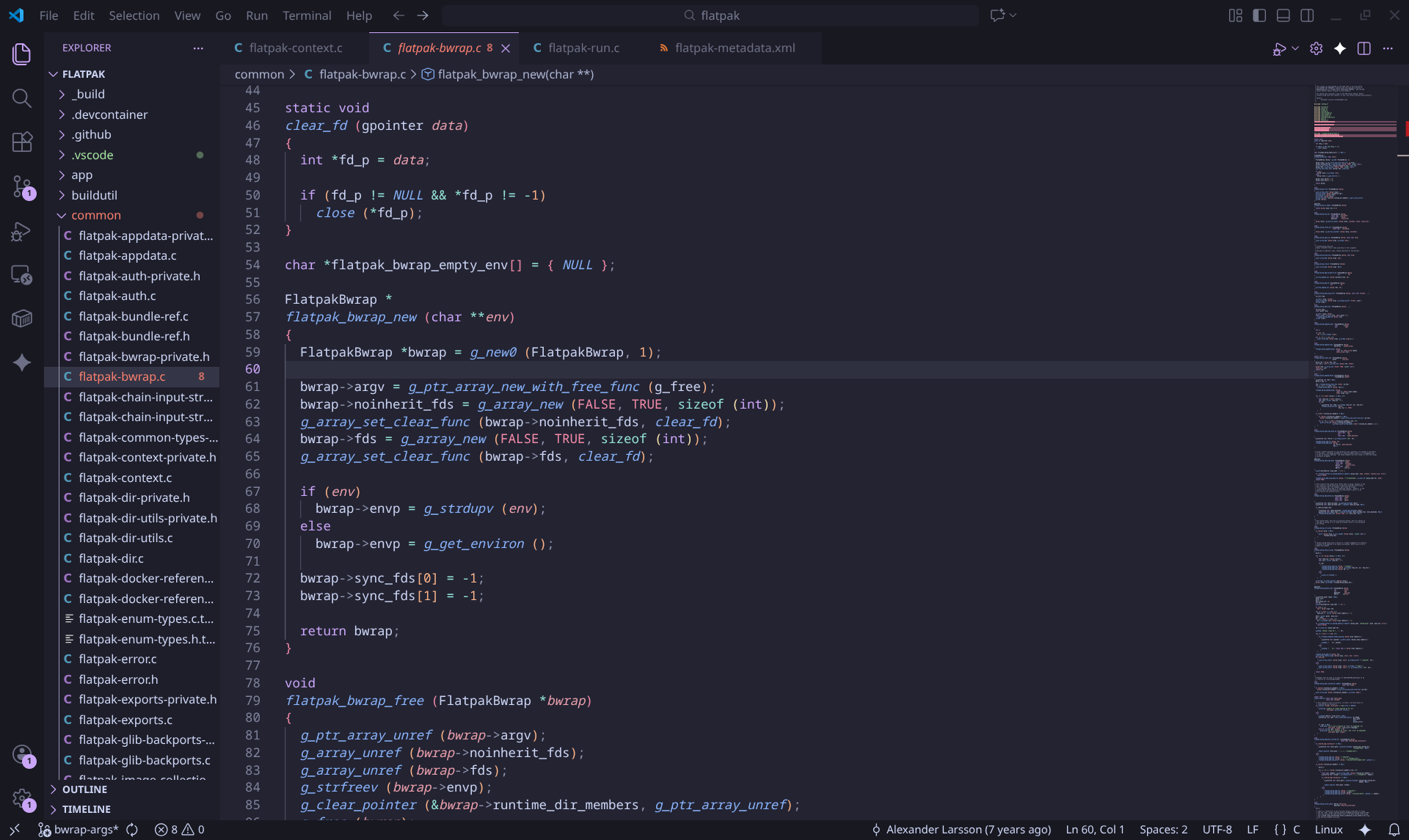 Image of VSCode running in a flatpak